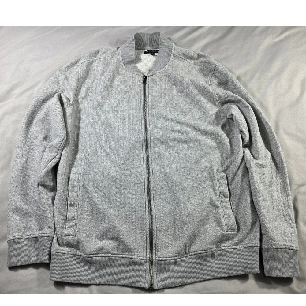 Banana Republic Bomber Full Zip Sweater Jacket Men's XL Herringbone Gray